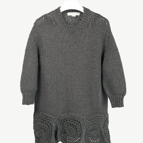 Stella McCartney Grey Oversized Crochet Trim Knit Sweater - Picture 2 of 12
